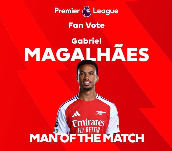 英超官方:加布里埃爾當選阿森納1-0切爾西球迷票選全場最佳