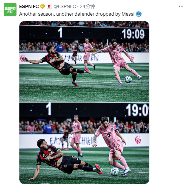 名場面記錄!ESPN曬照:又一個賽季,又一名后衛被梅西扣倒